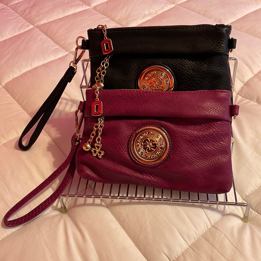 Unbranded / Set of 2 Clutches / Black And Purple-Wine color / Shoulder Strap!